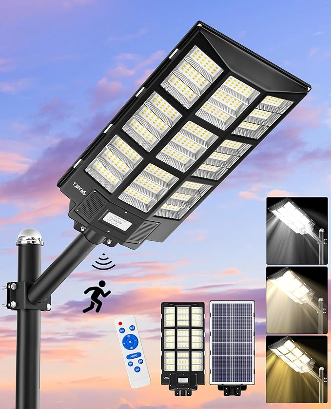 JAYNLT Y-7200W Solar Street Lights Outdoor680000LM 6500K High Lumen Parking Lot Lights Commercial Dusk to Dawn Solar Security Flood Lamps with Motion Sensor for Parking LotGarageStadium
