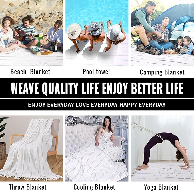 Turkish Beach Towel Pool Throw Blanket Sandproof Fast Dry Thin Extra Large Lightweight Breathable Home Decoration Women Birthday Gifts Ideal for Mom Grandma Wife Sister Girlfriend Her Boss Coworker