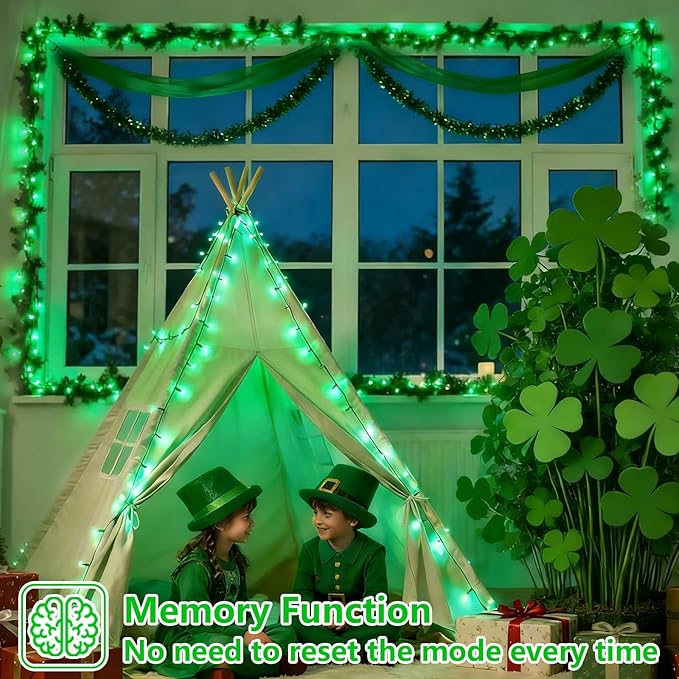 YEGUO Christmas Lights Battery Operated 2 Pack Each 33ft 100 LED Green String Lights Outdoor Waterproof Green Wire Fairy Christmas Light Indoor with Remote