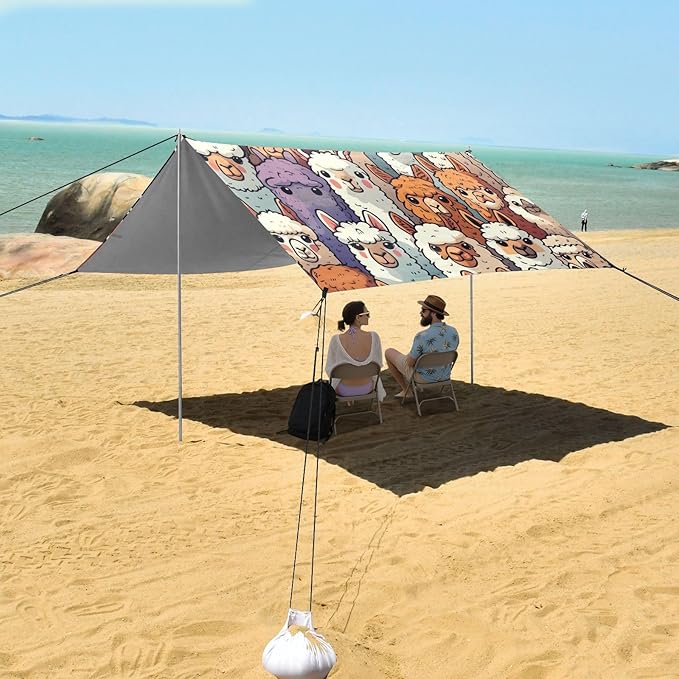 Alpaca Llama Face Portrait Family Camping Sun Shelter Beach Tent Portable Beach Sun Shade Outdoor Canopy for Camping Trips Fishing Picnic