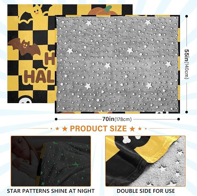 Happy Halloween Yellow Black Checkered Soft Cozy Couch Throws Large Cozy Blanket for Party Sofa Bed Living Room 50x70