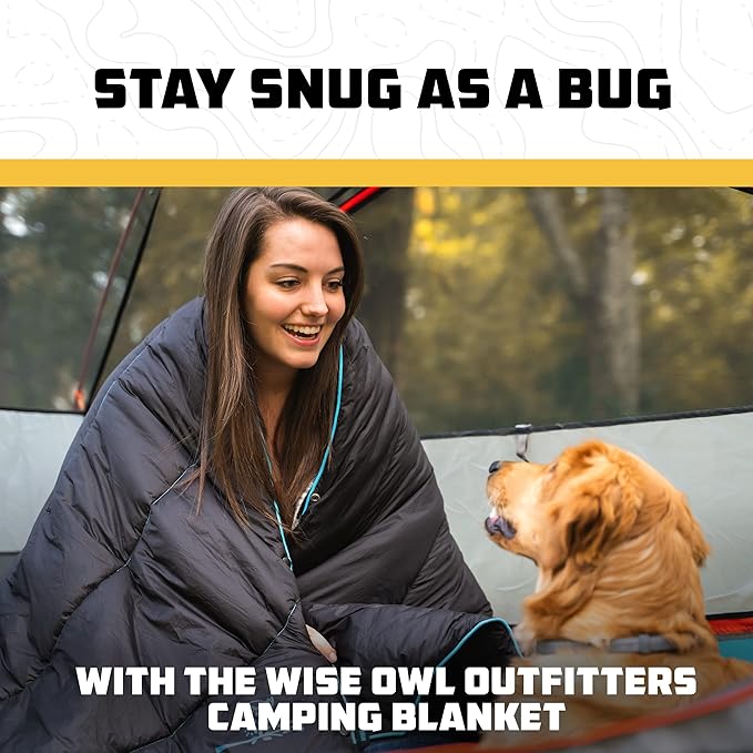 Wise Owl Outfitters Outdoor Camping Blanket – Lightweight Packable Puffy Quilt for Backpacking Hiking &amp Travel – Warm Water Resistant Blanket for Cold Weather Camping