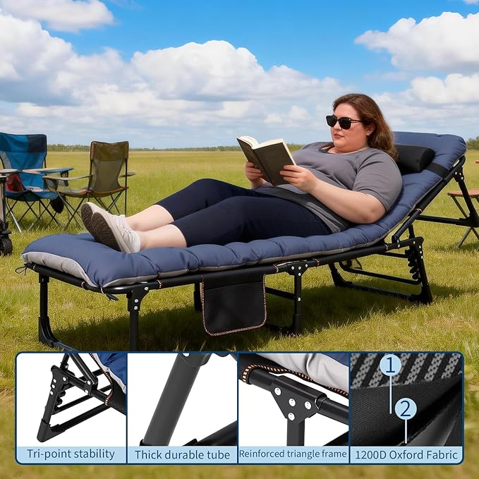 Portable Camping Cot for Adults Folding Sleeping Cot with Removable Thick Mattress &amp Carry Bag Double Layer Oxford Camping Bed for Travel Tent Day Bed Outdoor Home Guest Office Nap 400LBS Load