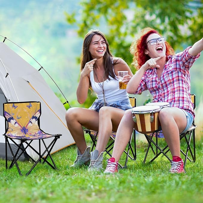 Butterfly Purple Portable Camping Chairs Folding Chair - Durable Oxford Fabric Lightweight Iron Frame Easy Fold Design - Ideal for Outdoor Activities Camping Fishing and Travel
