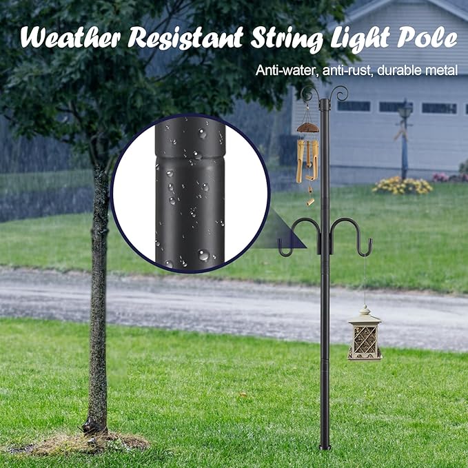 10FT String Light Poles 2Pack 1.5 Inch Heavy Duty Poles for Outdoor String Lights with Shepherd Hook 2 in 1 Light Pole with Anchor for Garden Backyard Patio Bistro Cafe
