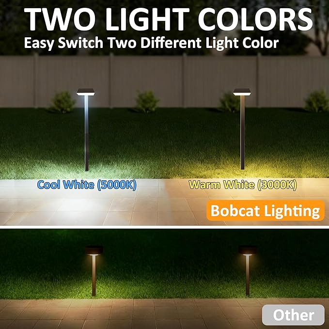 Bobcat Solar Pathway Lights Outdoor Super Bright 300 lumens with 2-in-1 Warm White and Daylight Color Modes Solar LED Lights Outdoor Waterproof for Path Sidewalk Driveway or Walk Way Light(4 Pack)