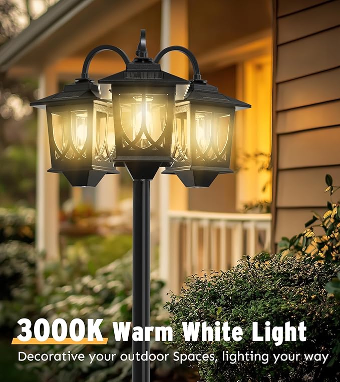 73 Aluminum Solar Lamp Post Light 3-Head Solar Light Posts for Outside Waterproof 90Lm Outdoor Lamps for Patio Backyard Front Porch Decor Warm White Replaceable Bulb