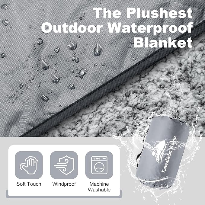 Sherpa Warm Outdoor Camping Blanket - Waterproof Stadium Blanket for Cold Weather Camp Sports Mom and Concert - Camping Quilt 80 X 58 (Gray)