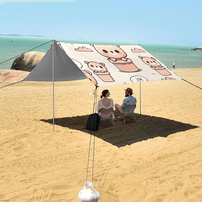 Cute Teddy Bear Camping Sun Shelter Beach Tent Portable Beach Sun Shade Outdoor Canopy for Camping Trips Fishing Picnic
