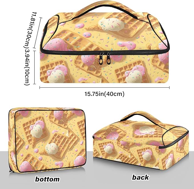 Casserole Carrier Pink and Yellow Colors WaffleInsulated Casserole Carrier for Hot or Cold Food Thermal Lunch Tote for Potluck Parties Picnic Beach Fits 9 x 13 Inches Baking Dish