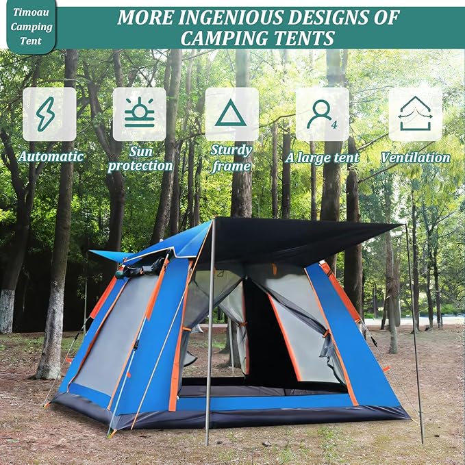 4 Person Camping Tent Waterproof Windproof Tent with Rain Fly and Carrying Bag Easy Set Up Automatic Family Travel Tent Lightweight Outdoor Tent for Backpacking Hiking