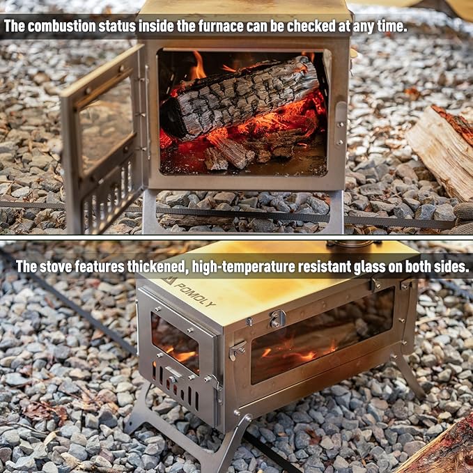 POMOLY Chalet 70 Pro Camping Hot Tent Cabin Tent and UltraFold 0.6 Portable Lightweight Titanium Stove