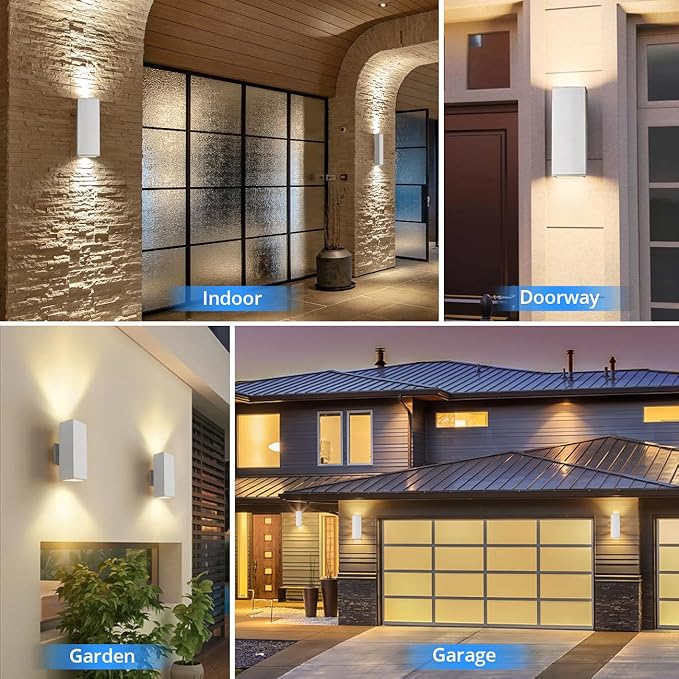 wowlite Modern Porch Lights White 2 Pack Dust to Dawn Outdoor Light Waterproof Outdoor Wall Lights Exterior Up and Down Lighting 13 Square Outdoor Wall Sconce Lights for House Garage Front Door