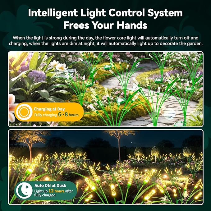 4 Packs Reeds Solar Garden Light 30 Inch Garden Solar Light with 24 Bulbs Intelligent Light Control System IP65 Waterproof Outdoor Solar Light for Decorating Yard Pathway(Warm Color)