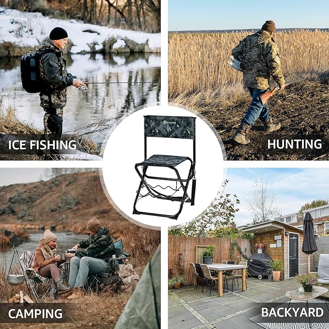 X Strike Portable Fishing Chairs Outdoor Folding Stool for Adults Portable Camping Chair for Ice FishingHuntingLawnPatioGarden300LBS.