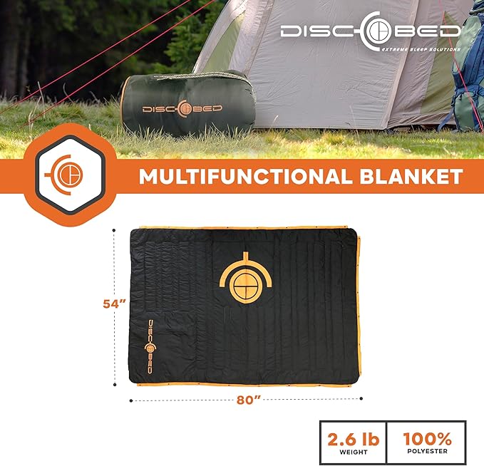 Disc-O-Bed Multifunctional Blanket with Snap Fasteners and Cozy Fleece Interior for Indoors Picnic and Outdoor Camping Black