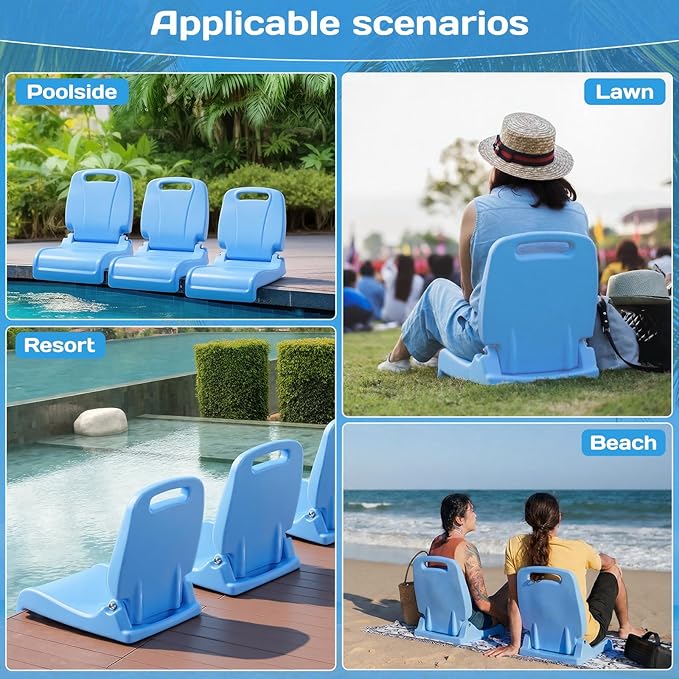 4 Pcs Pool Chairs Foldable Poolside Chairs for Edge of Pool Portable Seat for Outdoor Beach Stadium Durable ABS Plastic with Back Support (Blue)