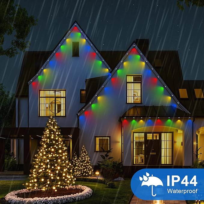 Permanent Christmas Outdoor Lights50ft 36LED Eaves Lights with Remote8 Modes Waterproof Outdoor Eave Connectable Christmas String Lights for Indoor Party (Multi-Colored) (Multicolor)