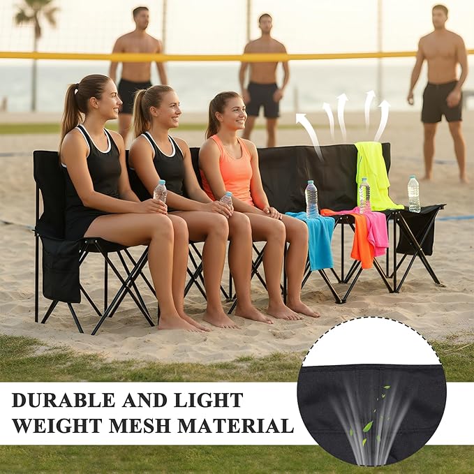Soccer Bench for Team Folding Bench Seats 600D Oxford Portable Sideline Bench with Backrest &amp Carry Bag for Soccer Basketball Baseball Camping Picnic Events