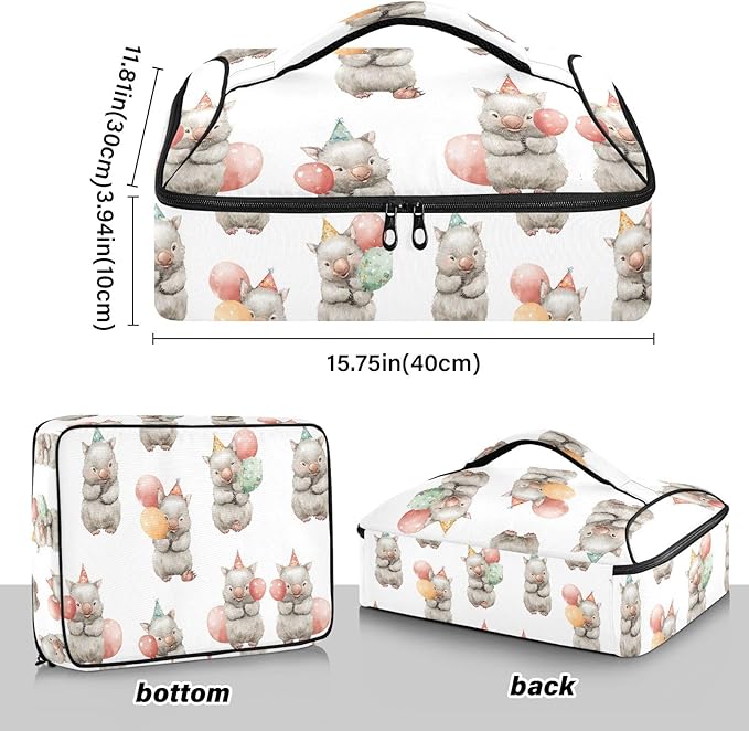 Casserole Carrier Cute Happy WombatInsulated Casserole Carrier for Hot or Cold Food Thermal Lunch Tote for Potluck Parties Picnic Beach Fits 9 x 13 Inches Baking Dish