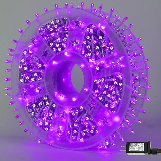 YEGUO 165ft 500 LED Christmas Lights Outdoor Waterproof Purple String Lights Indoor Plug in 8 Modes Clear Wire Purple Lights for Halloween Holiday Home Tree Garden Patio Decor