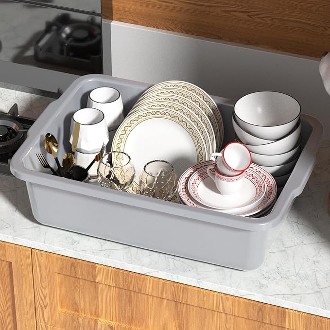 Obstnny 22 L Grey Plastic Utility Bus Tubs 6 Packs Commercial Dish Tubs Restaurant