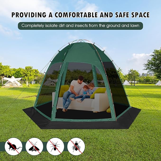 Screen Tent with Removable Floor Siebwin 10'x10' Six-Sided Gazebos with Mosquito Netting Sunproof Outdoor Canopy Tent for 4-6 People Family Backyard Party Outside Activities Green