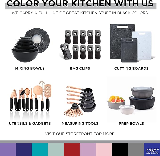 COOK WITH COLOR Nesting Plastic Mixing Bowl Set with Pour Spouts and Handles Black Speckled 4 Piece Non-Slip