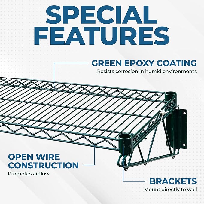 Premium Epoxy Green Wire Wall Shelf | NSF Certified | Heavy-Duty Wall-Mounted Storage Rack for Kitchen Utility &amp Food Service (24 x 54)