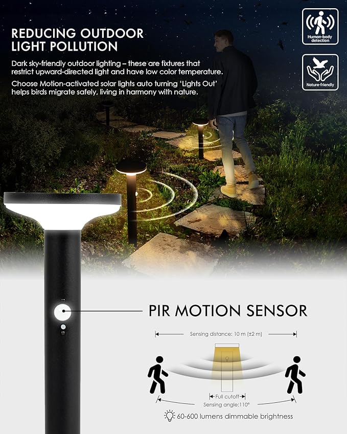 Yoolax Solar Pathway Lights Outdoor Motion Sensor Landscape Lights 2 Pack Waterproof Dusk to Dawn Path Lights for Garden Patio Yard Driveway (Black)