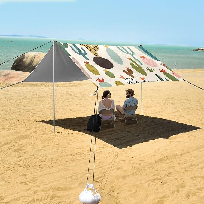 Bolaz Beach Canopy Tent Sun Shade9'×10.5' Large Family Beach Shade UPF50+- Outdoor Shade for Camping Trips FishingLeopard Print Cactus Pattern