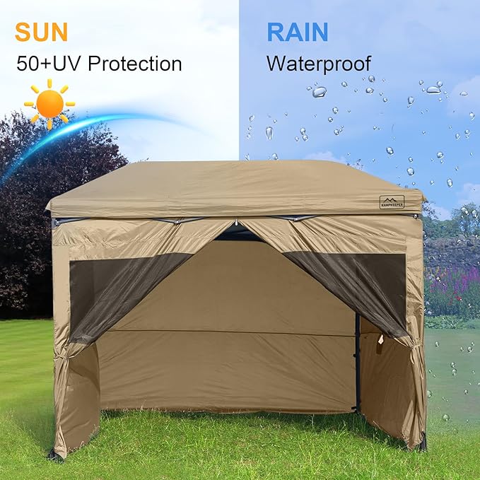 KAMPKEEPER 5pcs Sidewalls for 10X10 Commercial Instant Canopy Tent Converts Canopy into Tent for Camping with Removable SUV Tailgate - Khaki (Canopy Pole/Shelter NOT Included)