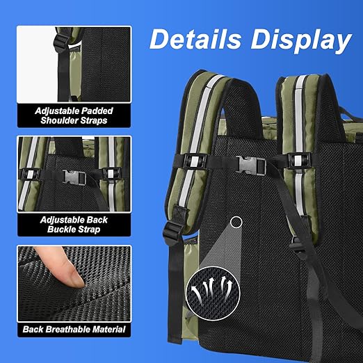 Food Delivery Backpack w/4 Cup Holder &amp Insulated Pizza Bag for Delivery Bike - Large &amp Leakproof Hot/Cold Delivery Bags for Uber Eats Doordash &amp Postmates (Green)