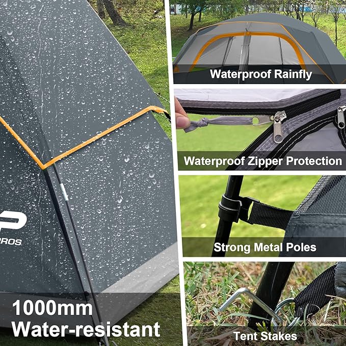 CAMPROS CP Upgraded 6/8 Person Camping Tents Waterproof Windproof Family Tent with Larger Mesh Windows &amp Door Double Layer Easy Set Up All-Season Dome Tent with Top Rainfly &amp Carry Bag