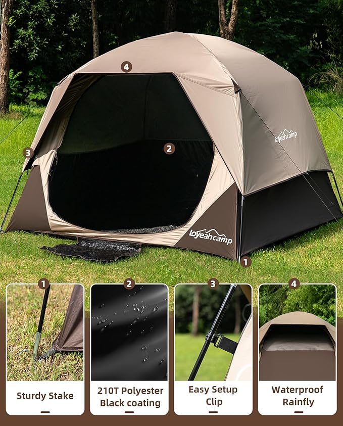4/6 Person Blackout Camping Tent Easy Setup Waterproof Family Dome Tent for Camping with Rainfly Portable Double Layer Large Family Tent for Outdoor Camping&ampHiking