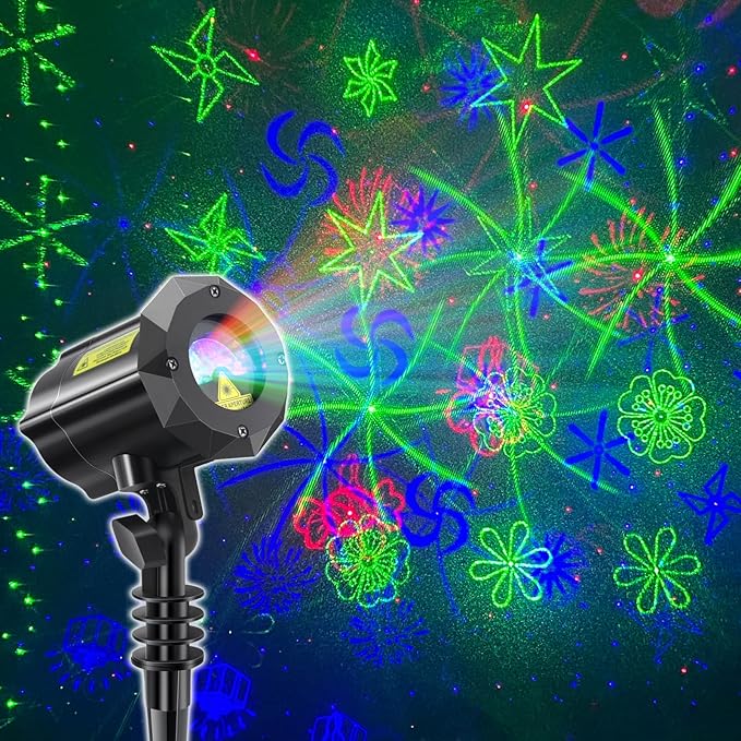 Poeland Christmas Moving Laser Lights Garden Projector Lights 30 Patterns Decorative Lights for Indoor Outdoor Home Garden