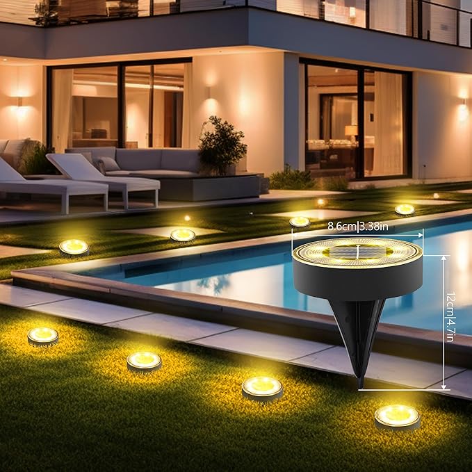 Joomer Solar Ground Lights 16 Pack 8 LED Solar Lights Outdoor IP68 Waterproof Disc Light In-Ground Landscape Lighting Outdoor for Patio Pathway Lawn Yard Driveway Walkway (Warm White)
