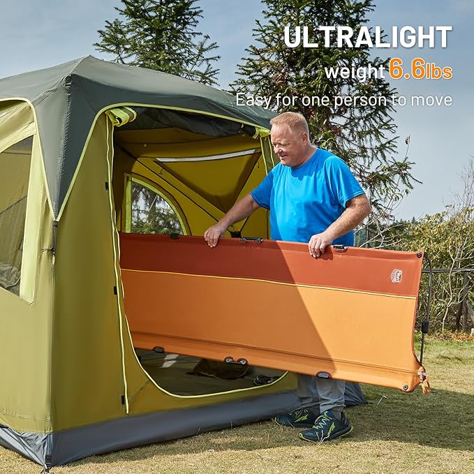 TIMBER RIDGE 20-Second Quick Set-Up Camping Cot Lightweight Aluminum Folding Cot Low Profile with Zipper Closure Portable Carry Bag for Camping Travel and Outdoors Support up to 225lbs Orange