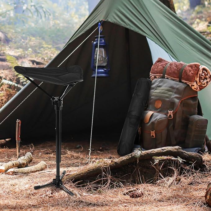 Outdoor Folding Stool Portable Collapsible Tripod Seat Adjustable Height Lightweight Camping Chair for Fishing Hiking Queuing