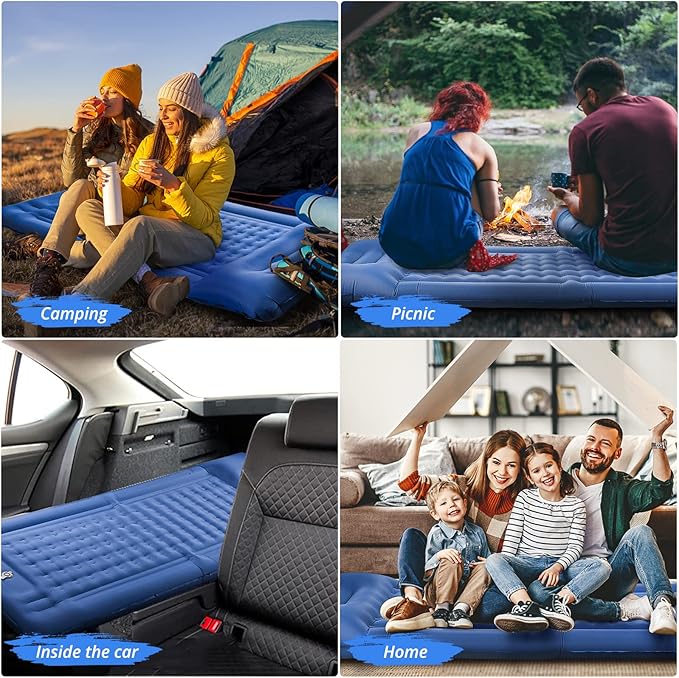 Camping Sleeping PadsExtra Thick 5 Inch Inflatable Sleeping Mat with Pillow Built-in PumpOversized Mattress Super Portable Backpacking Sleeping Pad (Blue Single)