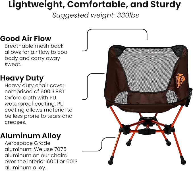 Portable Camping Chair - Lightweight Compact Foldable &amp Sturdy | Backpacking Chair for Camping Hiking Beach Tailgates and More | 330 Lbs Capacity
