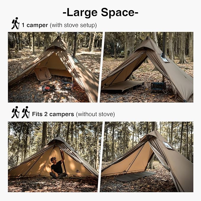 OneTigris APEX Trail Teepee Tent Waterproof Windproof Hot Tent with Stove Jack 2 Person Tent for Camping Hiking Bushcraft Bikepacking Travel
