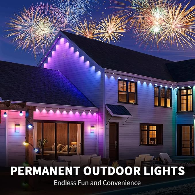 mw Permanent Outdoor Lights for House 50ft RGB+IC Smart Outdoor Decor 50 Scene Modes App/Remote Control IP68 Waterproof House Eave Lights for Halloween Christmas Party Decor