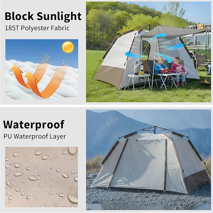 2 Person Instant Pop Up Tent Camping Tent Easy Setup Integrated Sunshade Awning Waterproof for Outdoor Hiking Beach