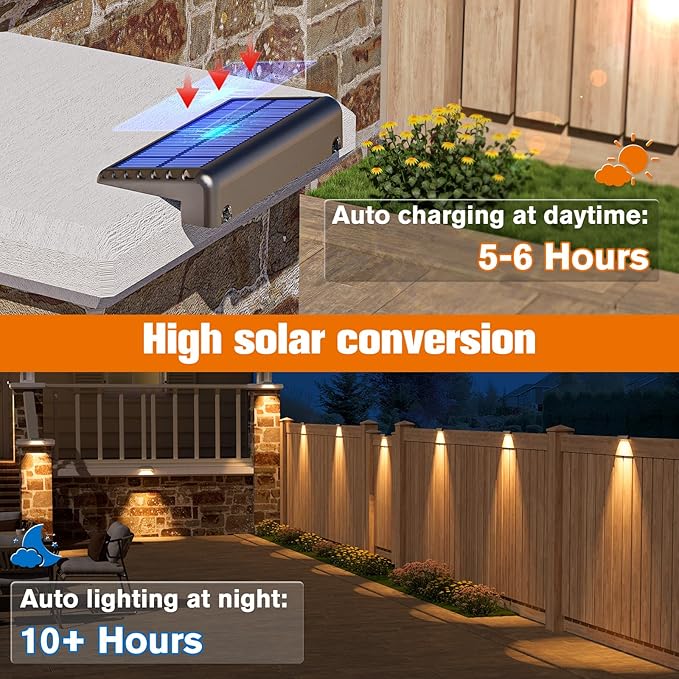 NIORSUN Solar Deck Lights Outdoor 16 Pack IP65 Waterproof Large Size LED Stair Lights with Lenses Auto ON Off Warm White Step Lights for Outside Deck Patio Fence Yard Pathway and Railing Decor