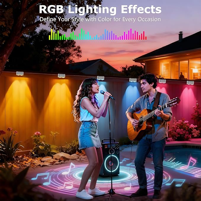Outdoor Deck Lights 8 Lights Smart Fence Lights Compatible with Alexa &amp Google Home IP65 LED Patio Deck Lighting with Remote Fence Lighting Music Sync for Patio Yard Garden(52.4ft)