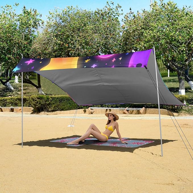 Beach Tent Sun Shelter Colorful Ghost Stars Lightweight &amp Easy Setup Beach Shade Canopy for Camping Fishing