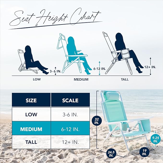 Caribbean Joe Folding Beach Chair 5 Position Lightweight Portable Reclining Outdoor Camping Chair with Headrest Shoulder Strap and Cup Holder Mint