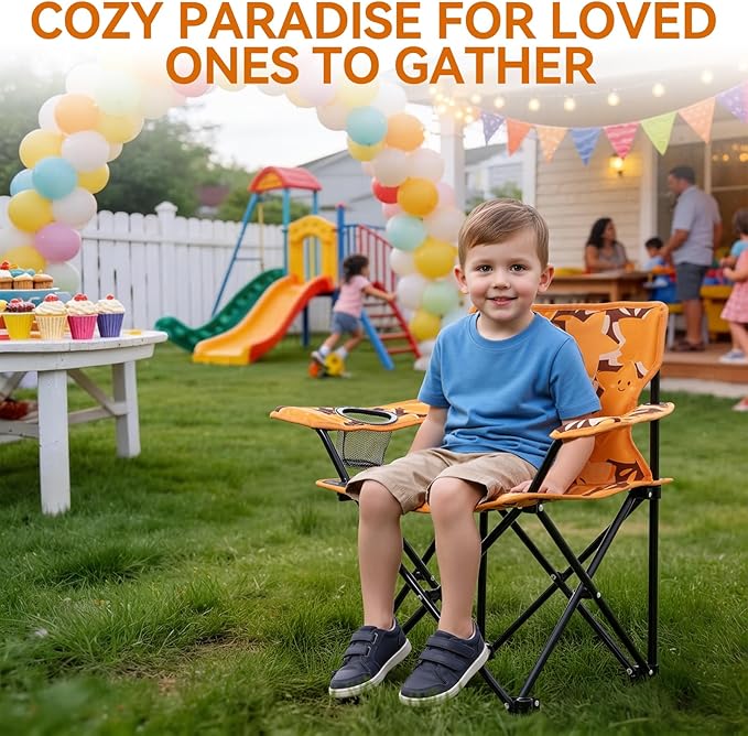 Padded Kids Camping Chair Folding Toddler Chair with Cup Holder &amp Safety Lock Portable Kids Beach Chair Ages 3-6 for Outdoor Camping Foldable Kids Chair Support 120lbsOrange Dog