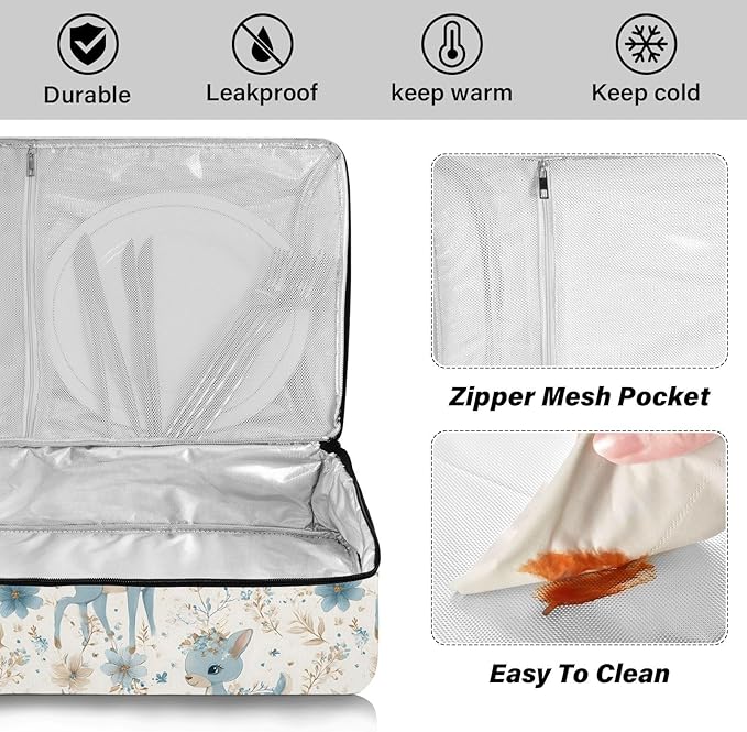 Casserole Carrier Pattern Adorable DeerInsulated Casserole Carrier for Hot or Cold Food Thermal Lunch Tote for Potluck Parties Picnic Beach Fits 9 x 13 Inches Baking Dish